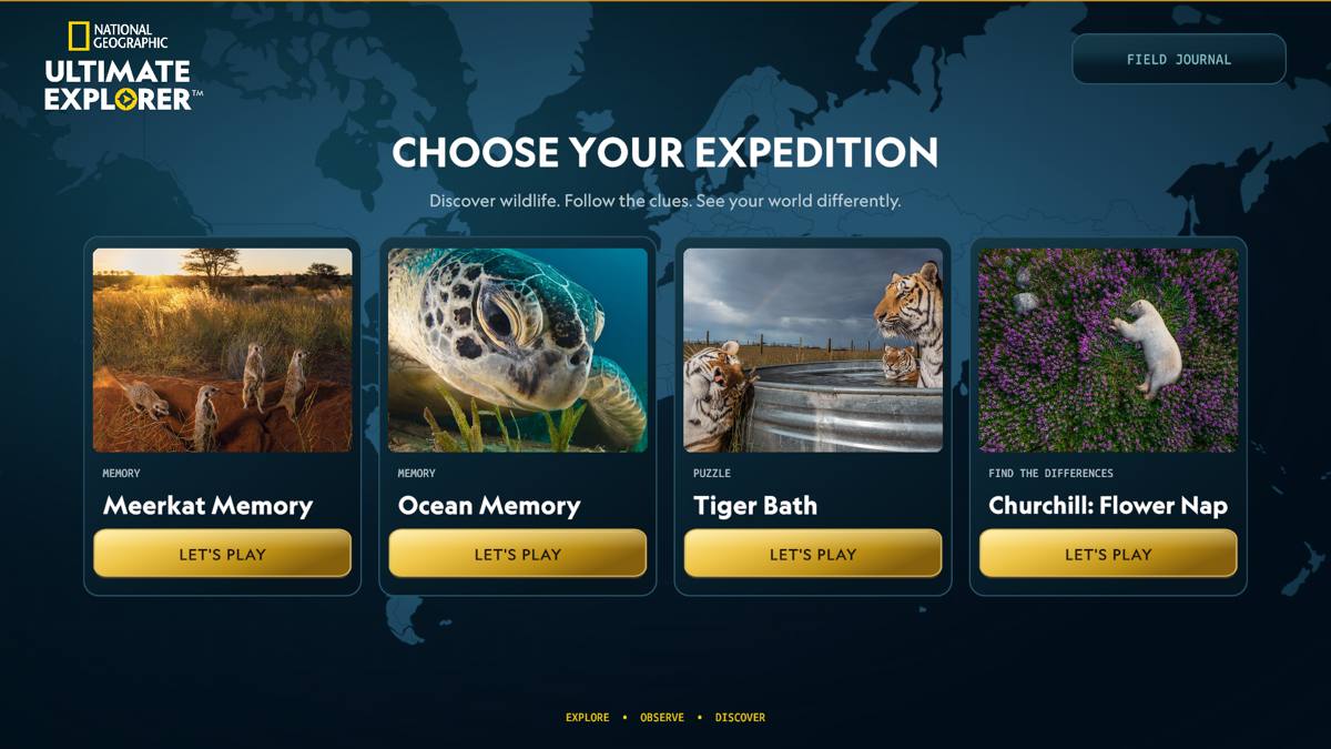 Choose Your Expedition hub with four game cards